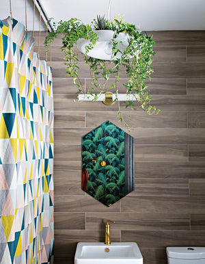 Babylon Light hanging above a bathroom sink