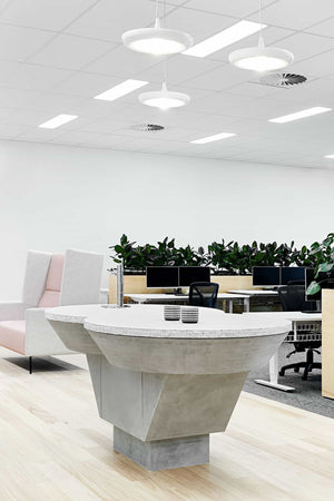 Interior photo of Altona Civic Centre with Babylon Lights hanging over a counter