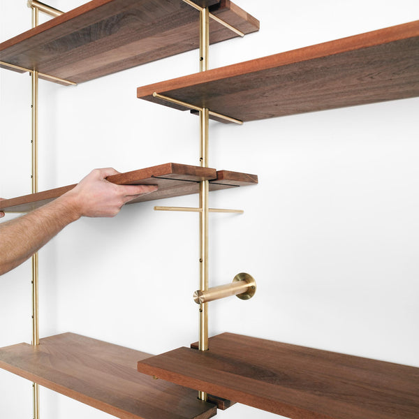Brass rail shelf customizable system easy installation