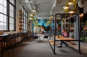 Uptake office interior featuring clusters of planted Babylon Lights